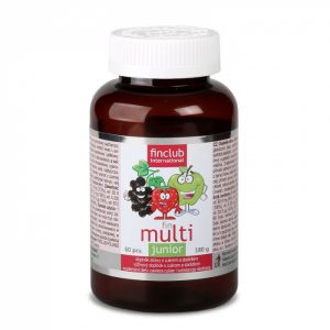 FIN MULTI JUNIOR to truskawkowe żelki, zwierające kompleks 8 witamin, wspierających odporność i prawidłowy rozwój dziecka.