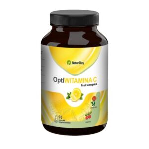 Opti Witamina C Fruit complex zawiera mieszankę naturalnych owocowych ekstraktów z witaminą C.